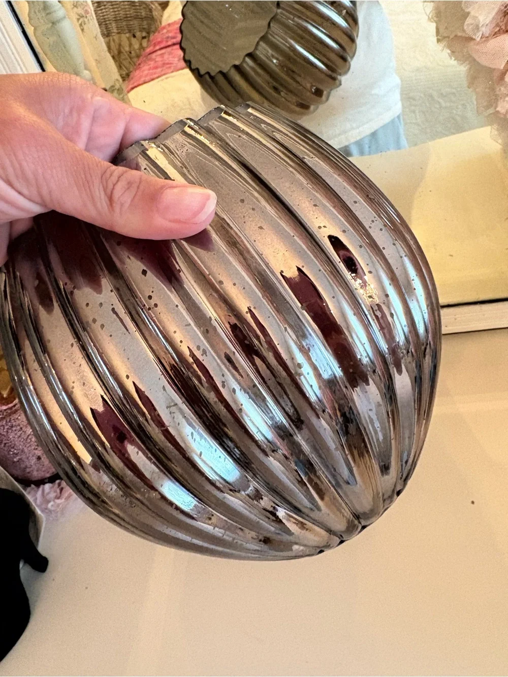 Silver Mercury Glass Ribbed Vase - Elegant Home Accents